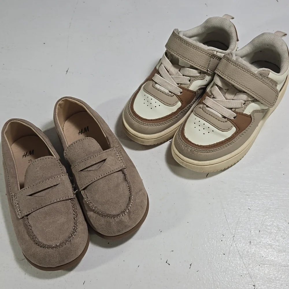 H&M Kids Tan Loafers and Cream & Tan Sneakers size 8 25